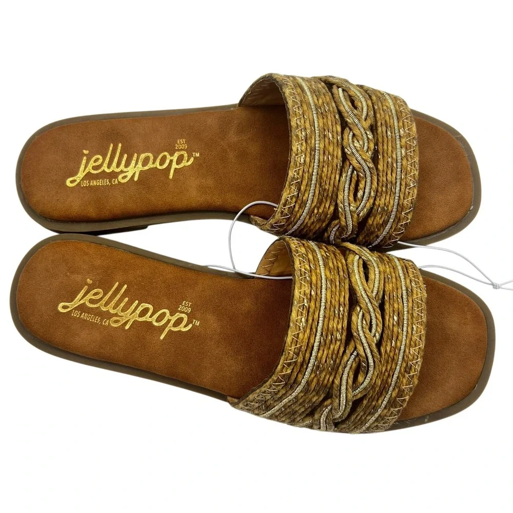 NWOT Jellypop Pucci Slide Sandals Woven Straw Upper Strap Slip On Casual‎ 7M
